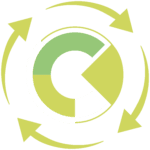 Circular chart with green segments and arrows indicating rotation.